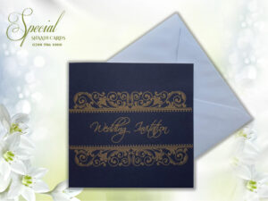 Blue Square Wedding Card with White Envelope