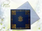 Blue Foiled Muslim Square wedding card with White Envelope